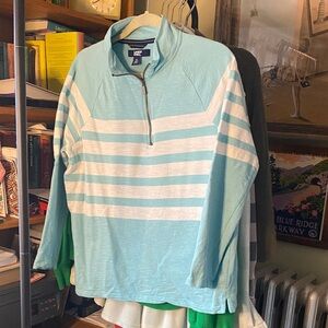 Lands' End Light Blue and White Striped Women's Top